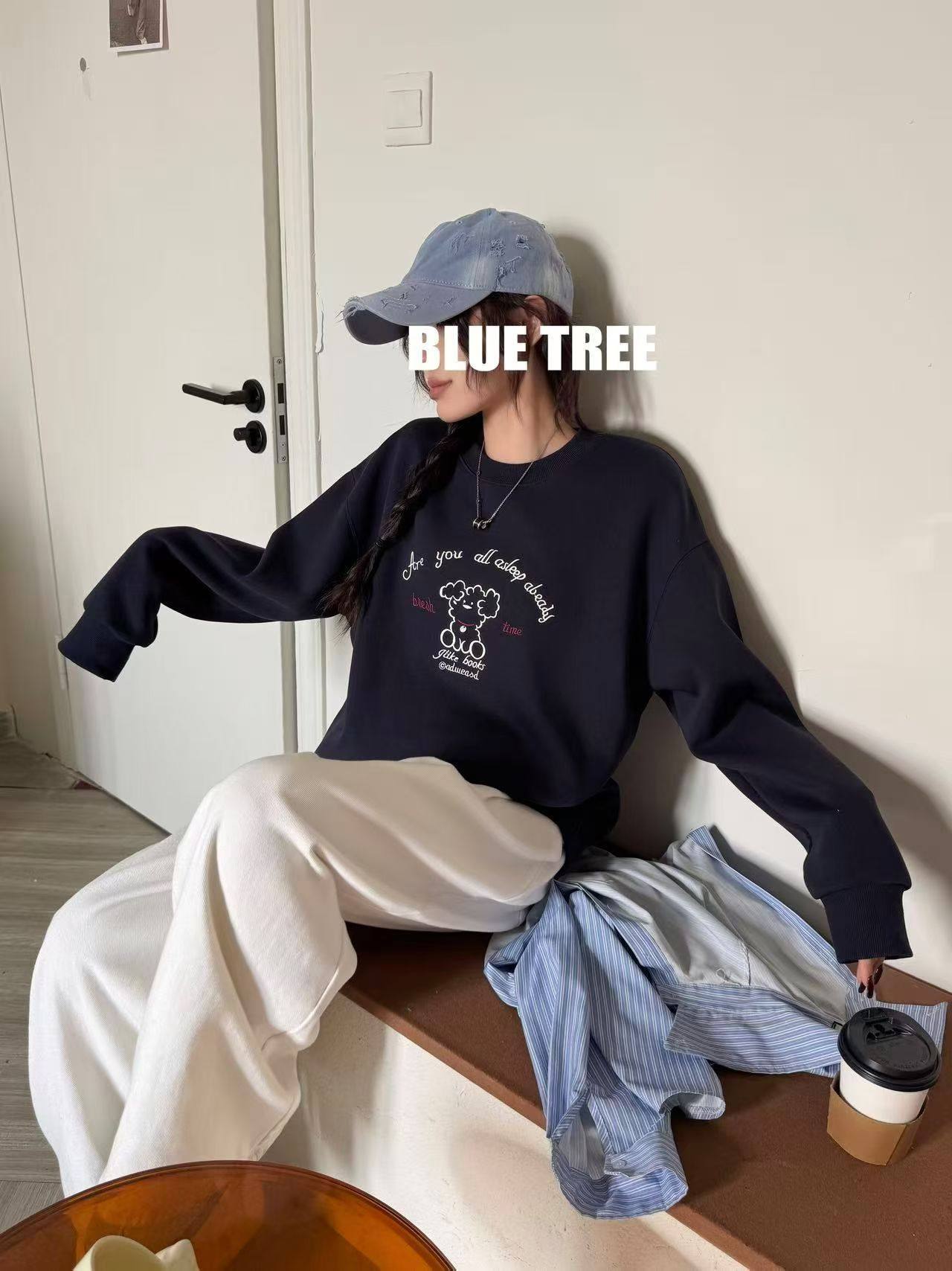 bluetree卫衣女春款2026新款时尚百搭刺绣卡通假领学生上衣韩版潮,女装/女士精品,卫衣/绒衫,淘宝优惠券,粉丝福利购,淘宝优惠卷