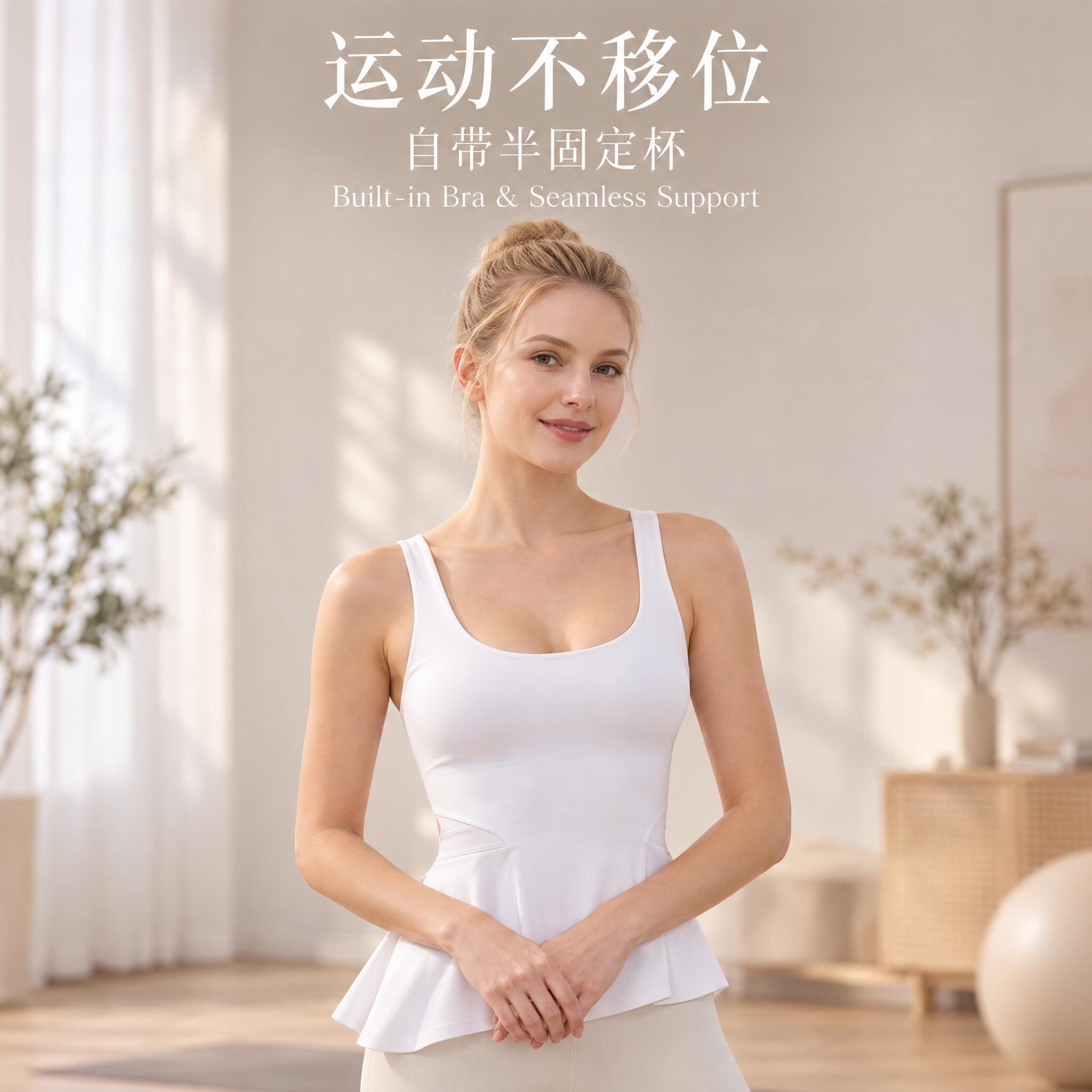 yokaland优卡莲不规则荷叶下摆瑜伽背心125显瘦遮腹运动打底健身
