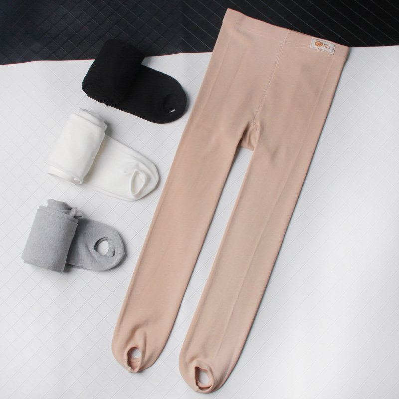 儿童肤色踩脚打底裤袜女童高腰白色连脚裤袜中大童黑色针织脚蹬裤