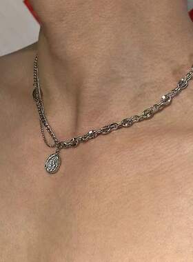 嘻哈水滴钛钢不掉色锁骨链男款