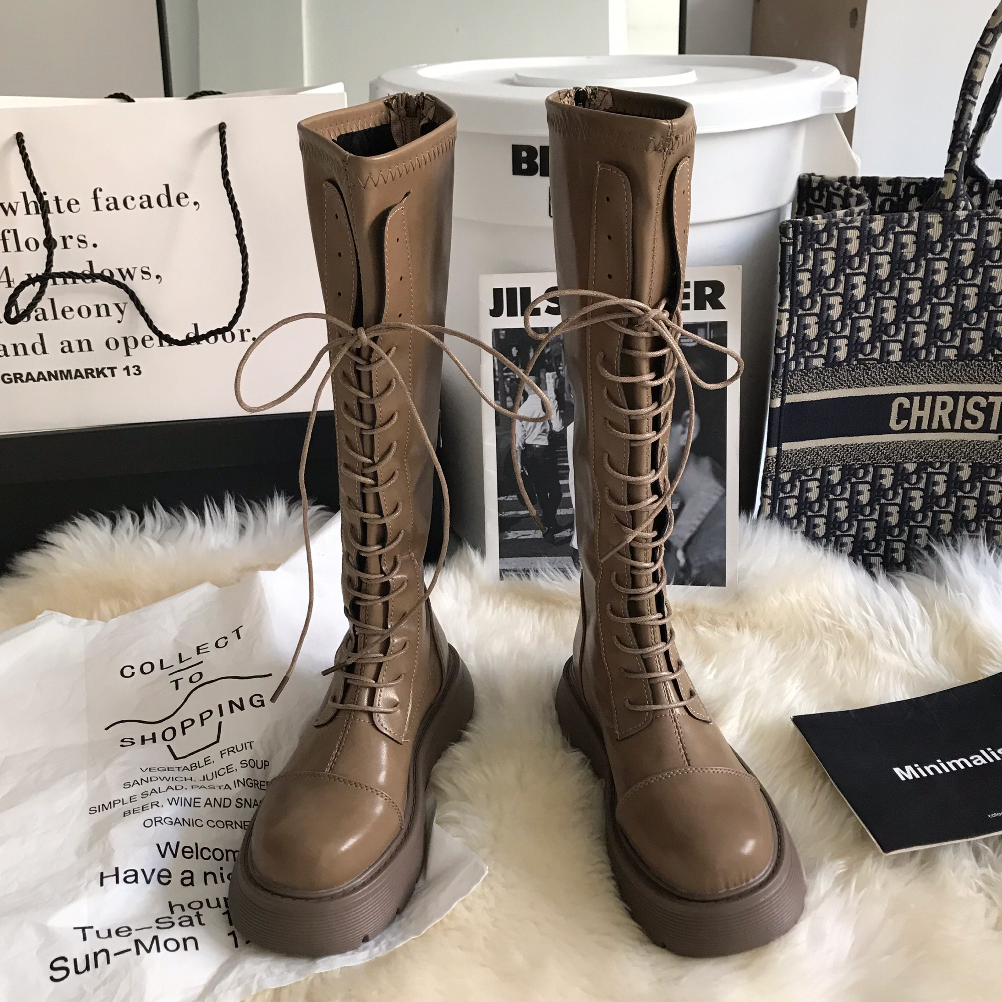 小sun家 马丁靴ins百搭英伦长筒靴女秋春薄款复古港味厚底骑士靴