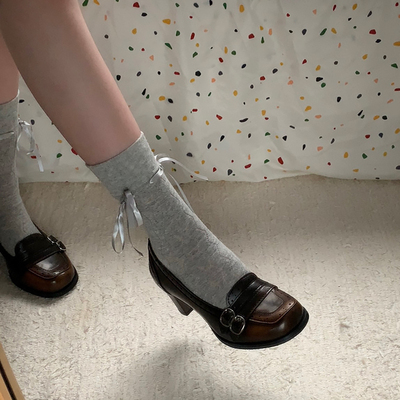 复古擦色玛丽珍高跟鞋