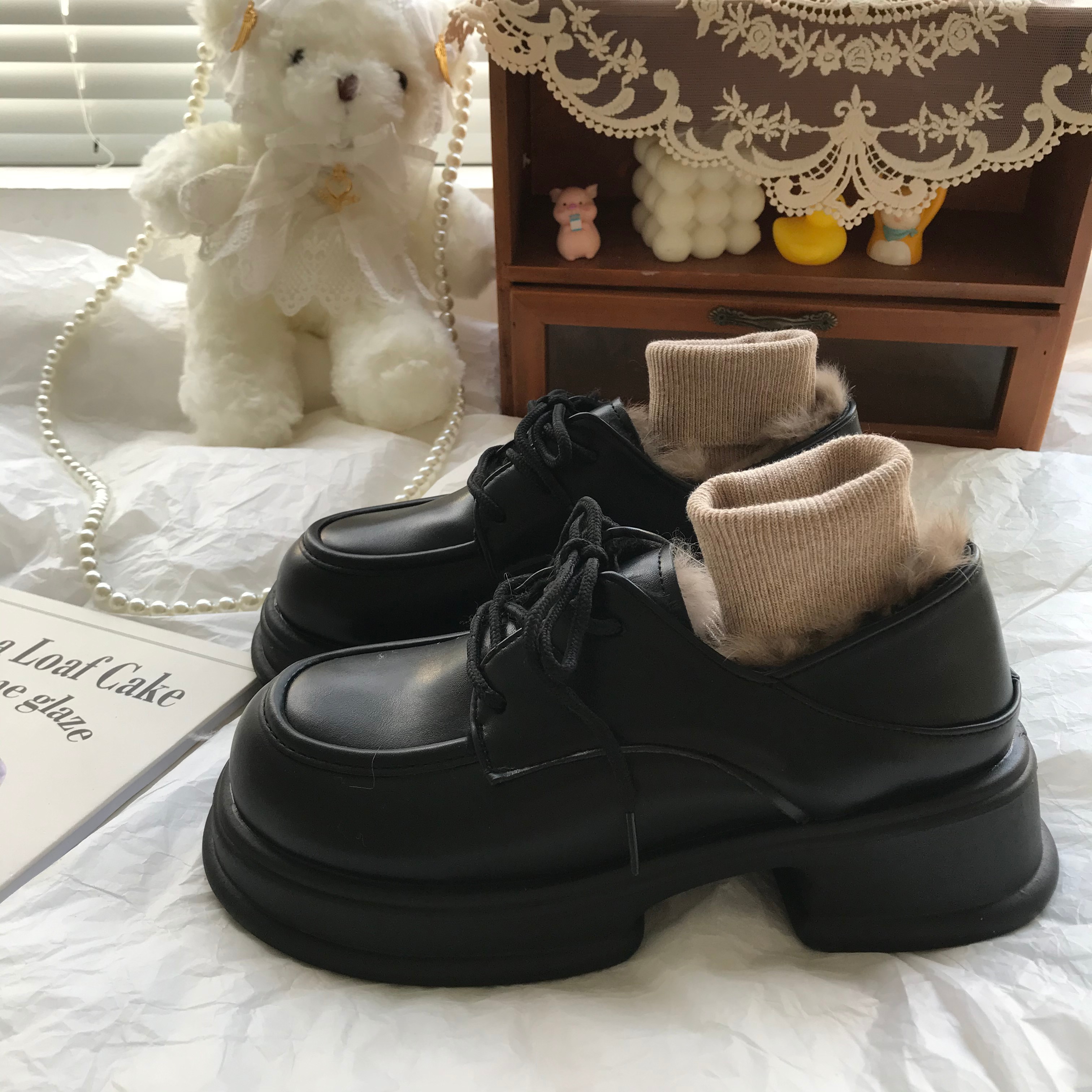 复古英伦风加绒加厚乐福鞋