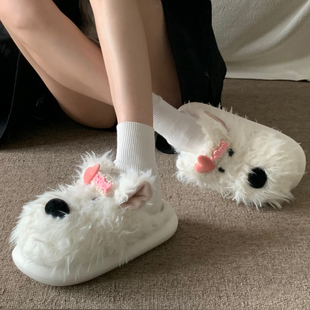 小sun家 可爱潦草狗狗棉拖鞋女秋冬季居家平底保暖防滑月子鞋ins