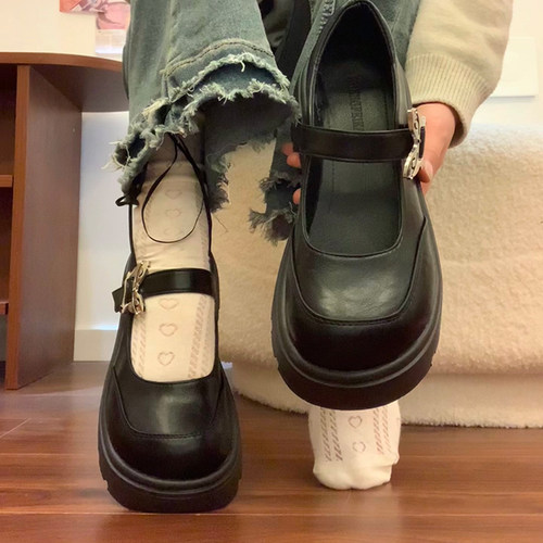 百搭复古英伦风厚底浅口玛丽珍鞋