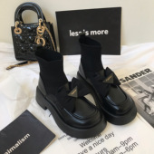 新款 厚底马丁靴女英伦风连袜靴小皮鞋 2025年秋季 瘦瘦短靴子ins潮