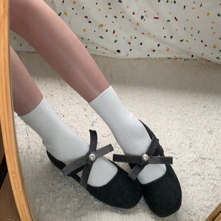 法式内增高灰色单鞋配裙子女鞋2025秋款毛毛鞋蝴蝶结玛丽珍女鞋子