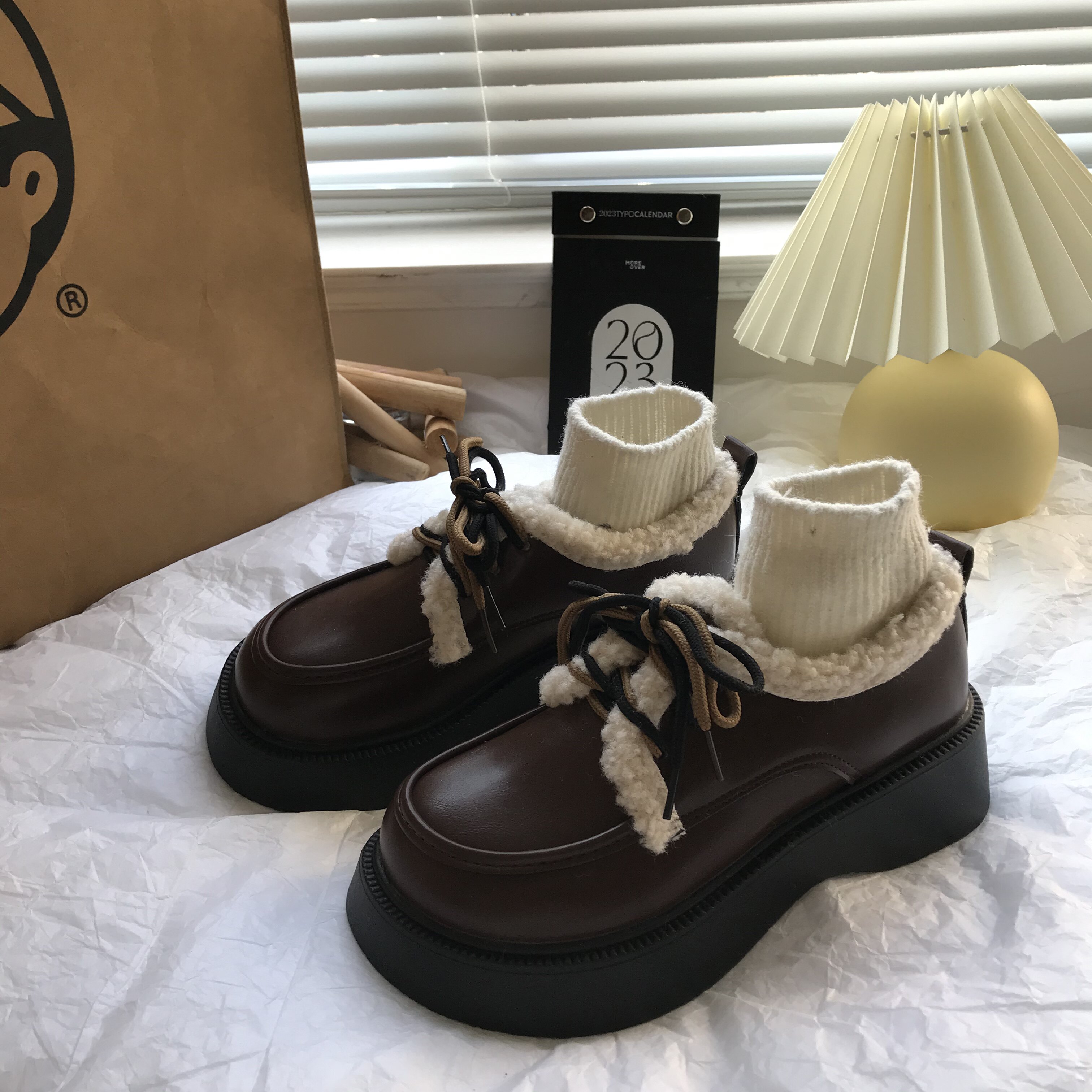 小sun家 双系带加绒小皮鞋女2025秋季新款英伦风厚底玛丽珍鞋棉鞋,女鞋,浅口单鞋,淘宝优惠券,粉丝福利购,淘宝优惠卷