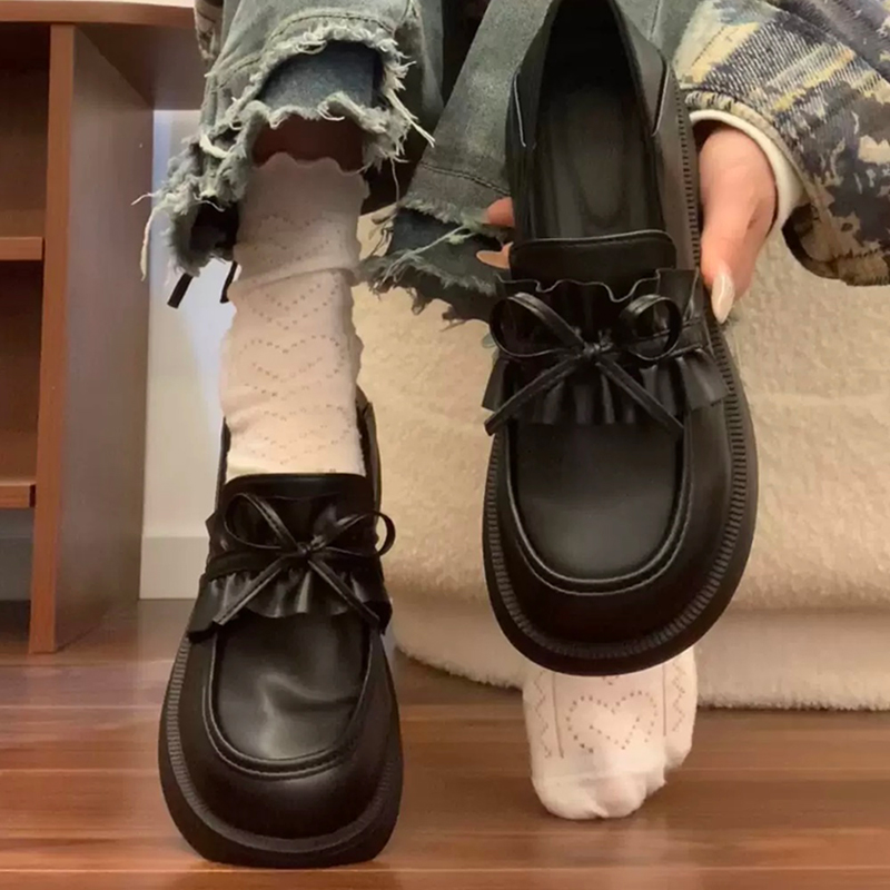 法式蝴蝶结厚底小皮鞋