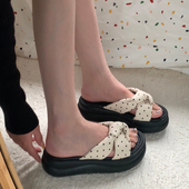 2025秋款 一字扣沙滩拖鞋 女鞋 小sun家 百搭配裙子蝴蝶结罗马拖鞋 潮