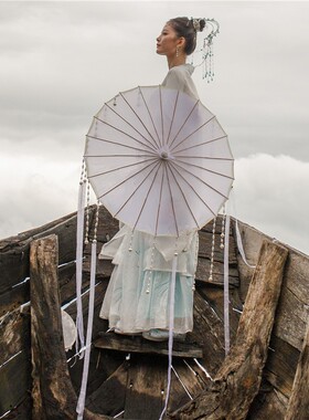 【摄影道具】白色珠帘流苏伞 成品材料包 司音儿同款古风汉服拍照