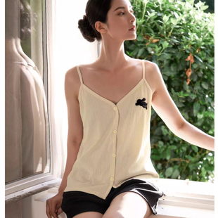 贝妍睡衣女款夏季性感V领吊带短裤套装气质甜美凉爽棉开衫家居服