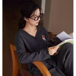 家居服显瘦可外穿套装 柔软棉长袖 春秋V领开衫 贝妍迪士尼睡衣女款