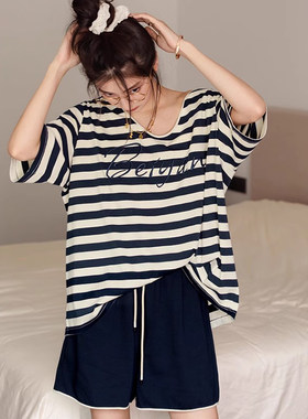 贝妍睡衣女夏纯棉短袖家居服套装