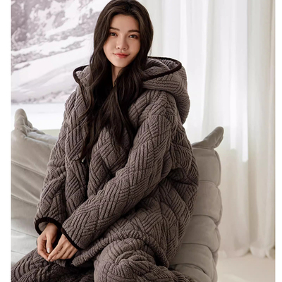 贝妍女睡衣加厚珊瑚绒三层夹棉