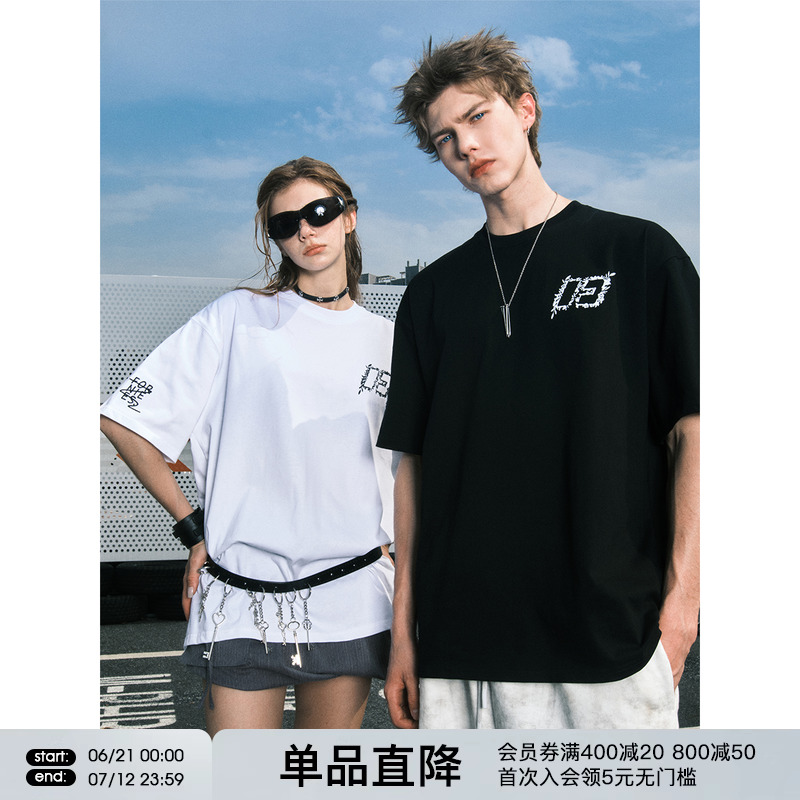 FORNINES刺绣重磅纯棉短袖T恤男女潮牌上衣夏季情侣装半袖打底衫