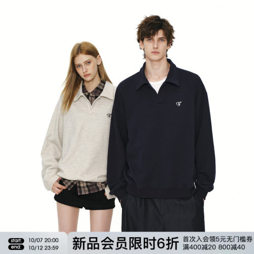 FORNINES新款刺绣翻领卫衣男款宽松休闲长袖上衣女春秋潮牌polo衫