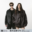 FORNINES复古翻领皮衣外套男款 情侣春秋PU夹克女痞帅高级感机车服