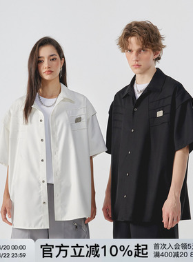 FORNINES小众解构压褶设计感衬衫男女夏季短袖潮牌美式白色半截袖