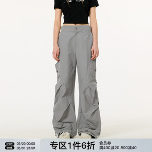 男女直筒休闲工装 长裤 裤 春秋美式 子潮牌阔腿裤 FORNINES褶皱伞兵裤