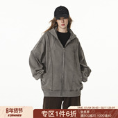 FORNINES复古水洗做旧连帽开衫 卫衣男女潮牌重磅460g秋冬帽衫 外套