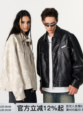 FORNINES复古机车服pu皮夹克男女潮牌春秋季美式皮衣短款痞帅外套
