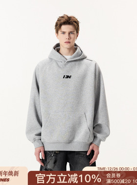 FORNINES刺绣重磅加绒灰色卫衣男款连帽衫潮牌秋冬美式加厚外套女