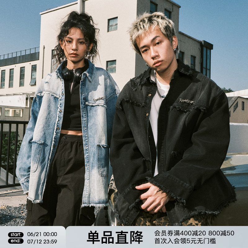 刘雅瑟同款FORNINES设计感美式高街牛仔衬衫外套男女潮牌春秋夹克