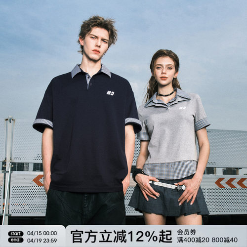 FORNINES假两件翻领短袖T恤男女情侣夏季潮牌凉感正肩半袖POLO衫