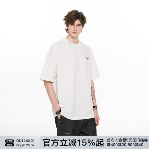 FORNINES做旧水洗重磅纯棉短袖T恤男女潮牌夏季复古半截袖打底衫