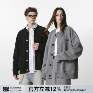 FORNINES慵懒松弛感含羊毛圆领针织开衫 男女秋冬宽松休闲毛衣外套