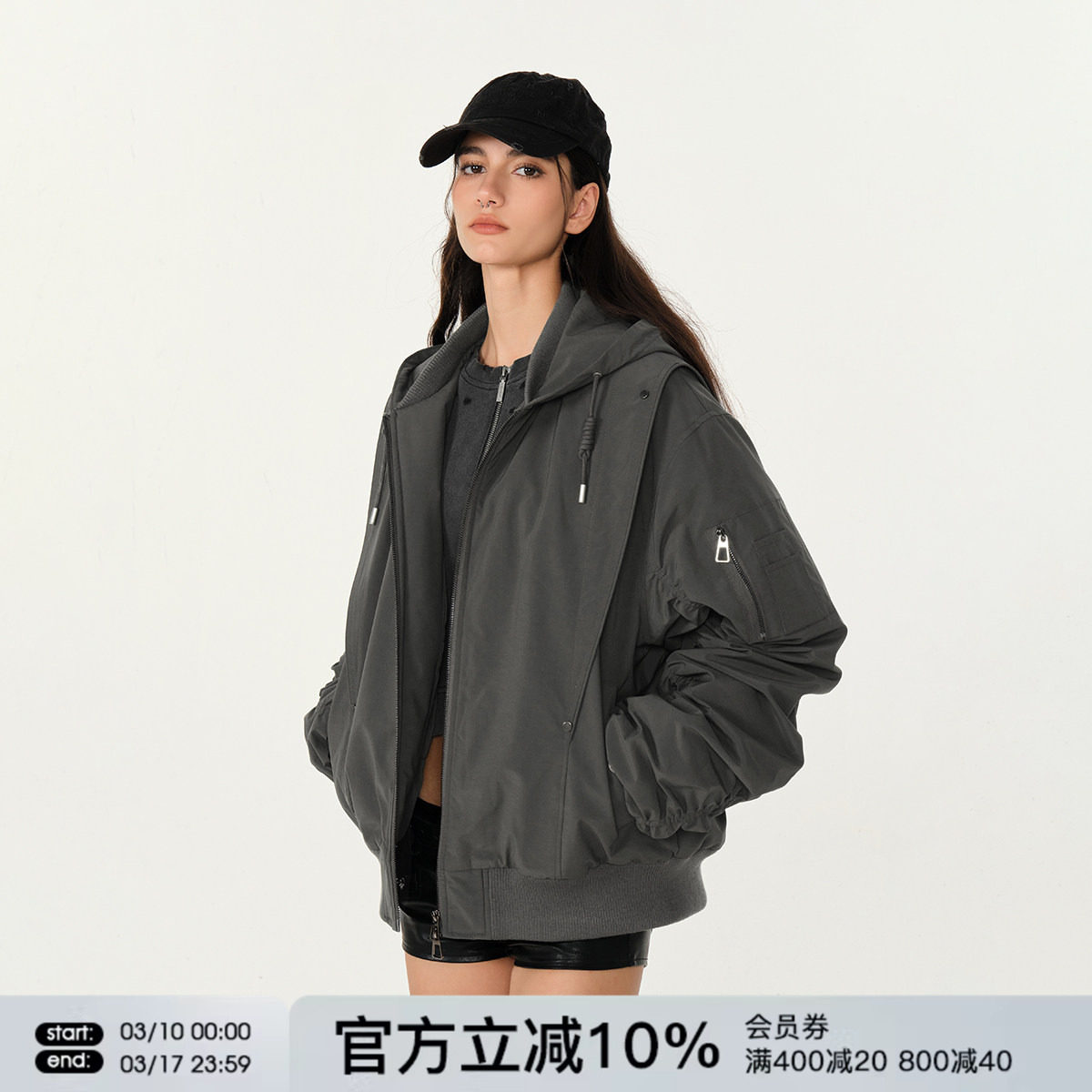 FORNINES短款连帽加厚棉衣男女潮牌冬季美式工装外套飞行夹克棉服