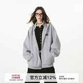 FORNINES刺绣连帽拉链开衫 灰色卫衣男女潮牌春秋重磅休闲情侣外套