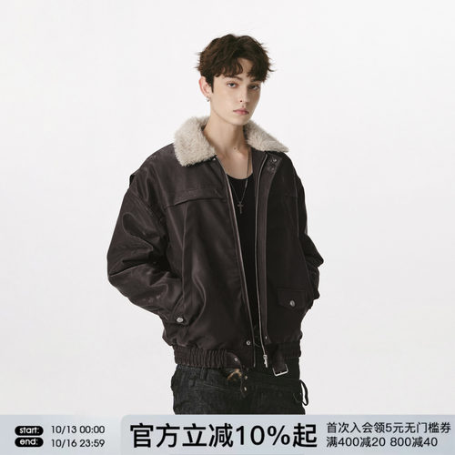 FORNINES复古翻领皮面棉服男女冬季防寒毛领棉衣加厚保暖情侣棉袄