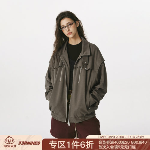 FORNINES复古翻领毛呢外套男款潮牌春秋季情侣宽松呢料工装夹克女