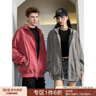 FORNINES水洗做旧重磅460g纯棉卫衣男女潮牌情侣秋冬美式 复古外套