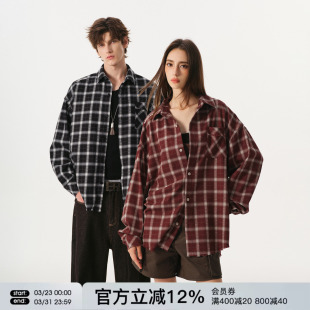新款 男女情侣上衣潮牌2026春季 格纹外套 衬衫 FORNINES刺绣格子长袖