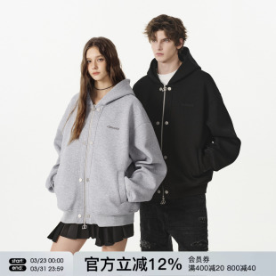 FORNINES重磅520g双拉链卫衣男女情侣春季 潮牌空气层外套 连帽开衫