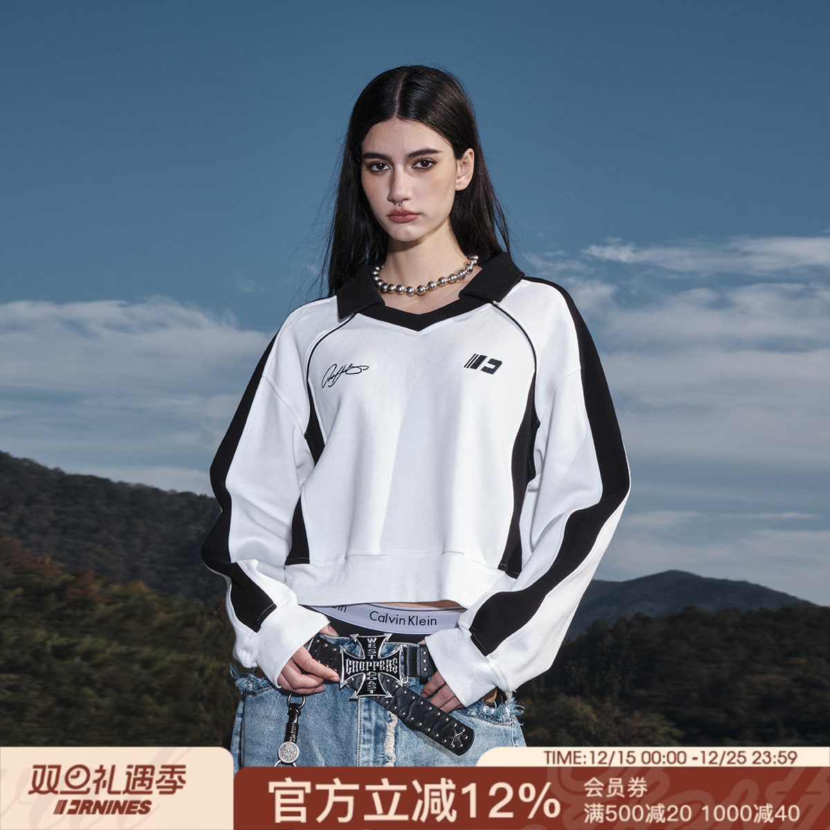 FORNINES刺绣polo领半拉链卫衣男女情侣上衣潮牌春秋美式短款外套