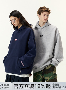 FORNINES刺绣重磅灰色卫衣男款连帽衫潮牌情侣春秋美式外套女上衣
