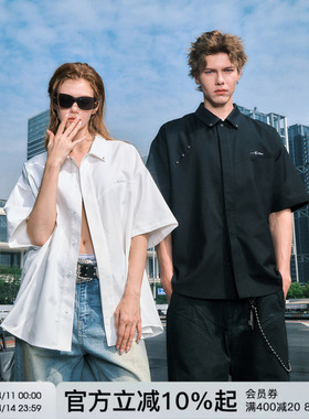 FORNINES设计感TR面料免烫抗皱小众结构短袖衬衫男女夏季潮牌半袖