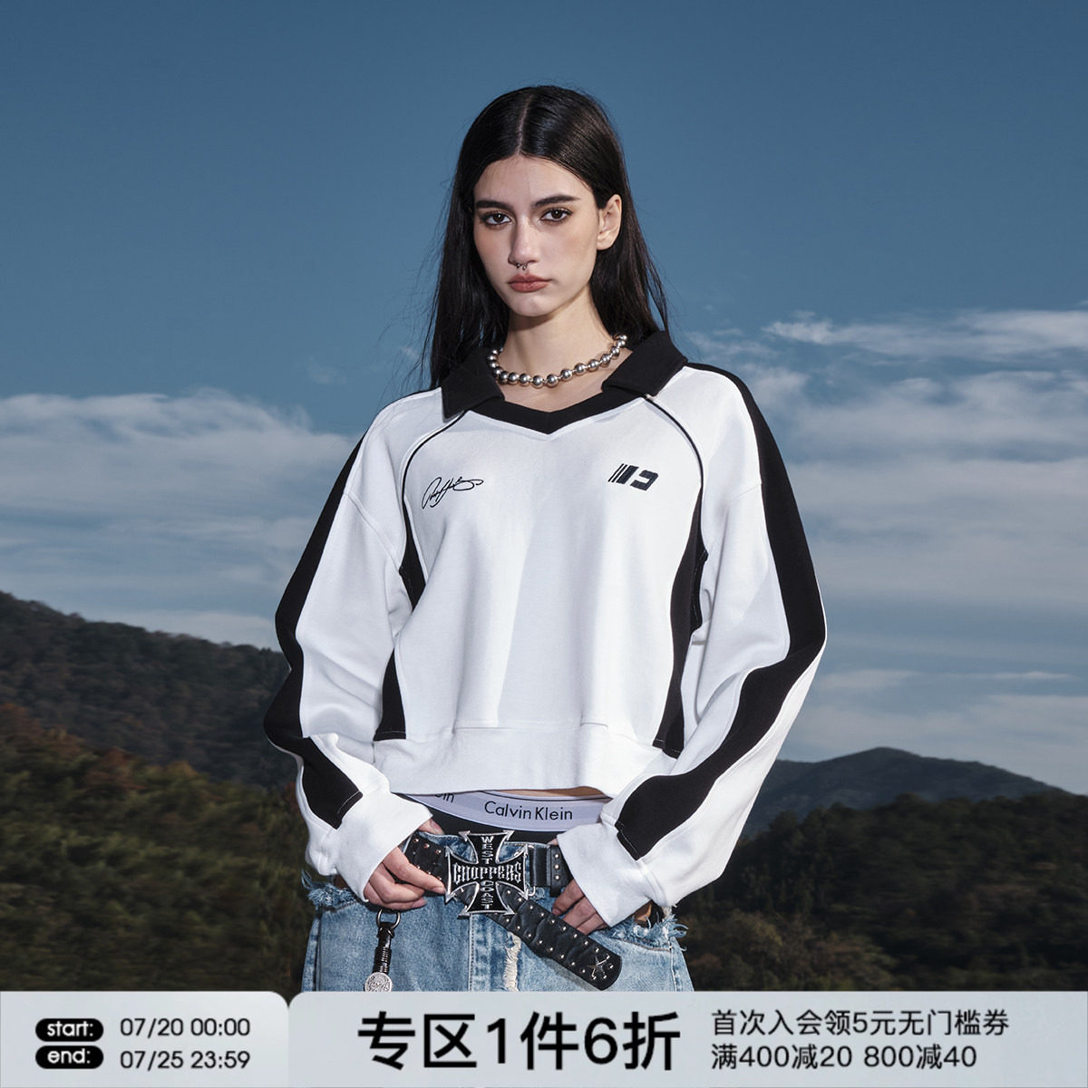 FORNINES刺绣polo领半拉链卫衣男女情侣上衣潮牌春秋美式短款外套