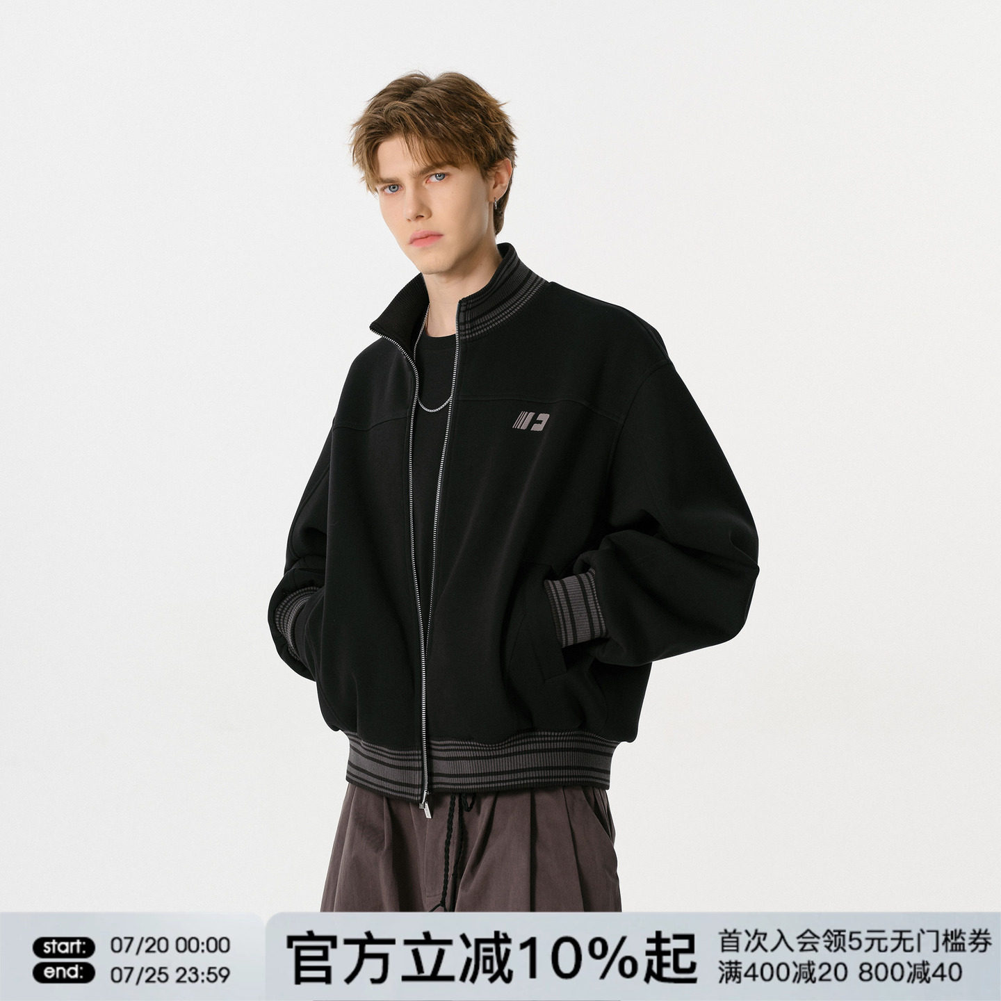 FORNINES曼巴棉450g重磅短款立领卫衣男女情侣装潮牌春秋开衫外套
