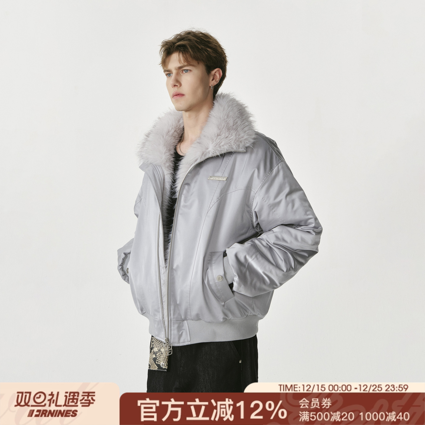 FORNINES座山雕棉衣外套男款冬季翻领加厚防寒服潮牌大毛领棉袄女