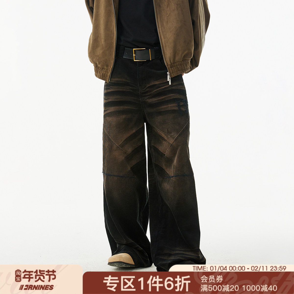 FORNINES灯芯绒洗水做旧直筒休闲裤子男潮牌春秋美式复古阔腿长裤,男装,休闲裤,淘宝优惠券,粉丝福利购,淘宝优惠卷