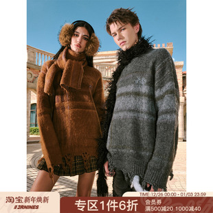 FORNINES原创马海毛格子破坏感慵懒毛衣男女情侣秋冬款 上衣 针织衫