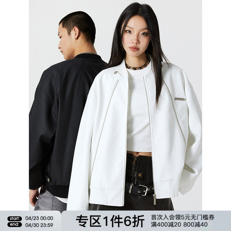 FORNINES微短款pu皮衣潮牌机车服夹克男女春季款美式cleanfit外套