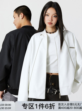 FORNINES微短款pu皮衣潮牌机车服夹克男女春季款美式cleanfit外套