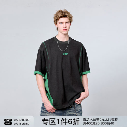 FORNINES刺绣哈苏明线凉感速干短袖T恤男女潮牌上衣夏季运动半袖