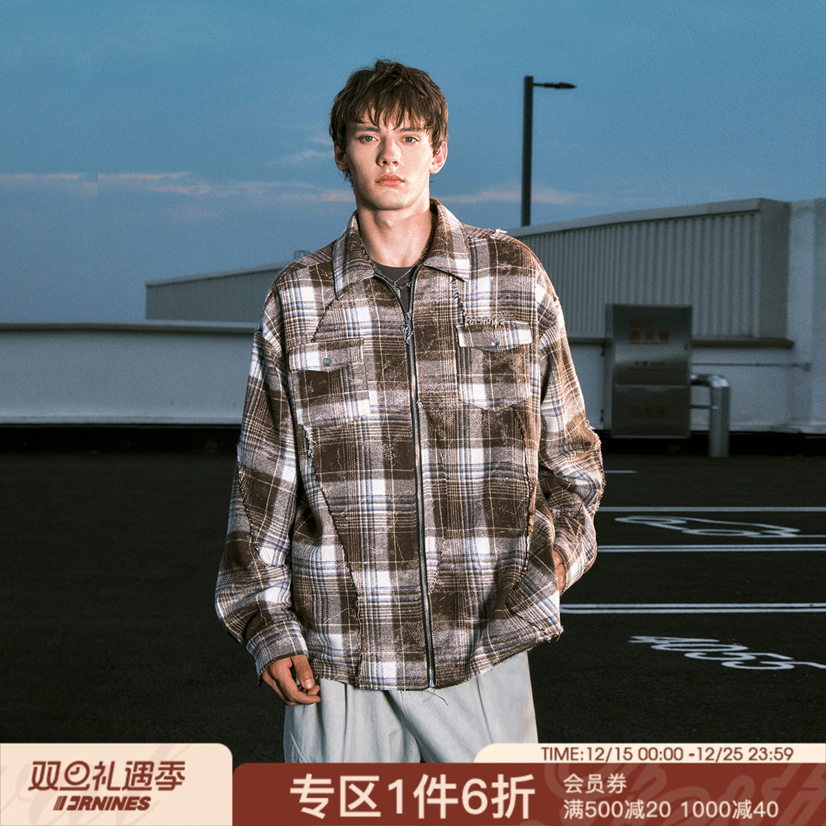 FORNINES设计感格子衬衫外套